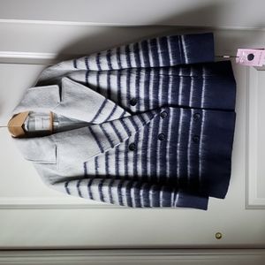 Avec Les Filles Sailor Stripe Double Breasted Peacoat Navy and White Size M NWT